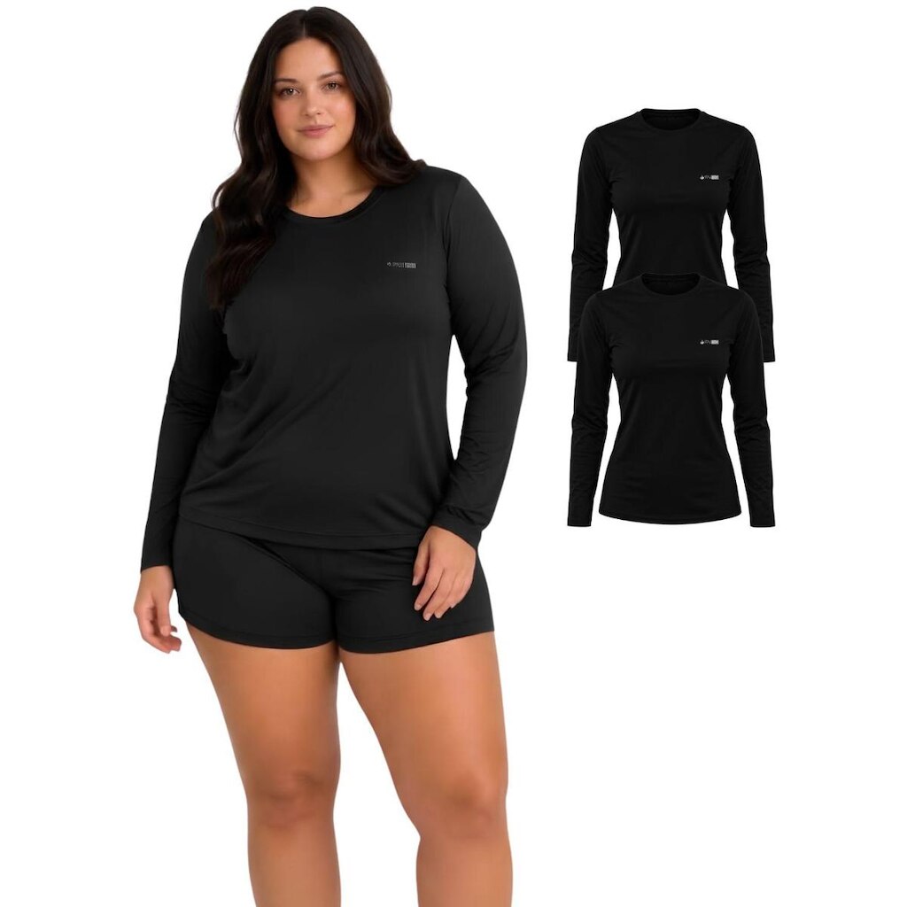 Kit 2 Camisetas Manga Longa Proteção UV FPS50 Feminina Plus Size