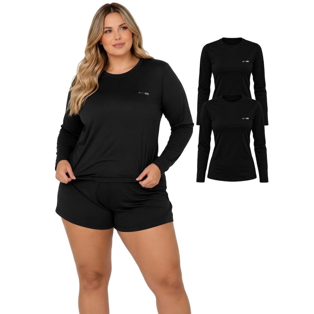 Kit 2 Camisetas Manga Longa Proteção UV FPS50 Feminina Plus Size