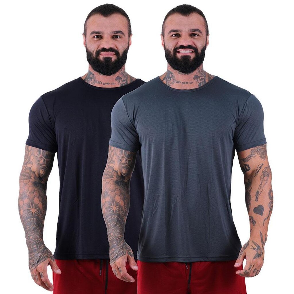 Kit 2 Camisetas Masculina Tradicional Mxd Conceito Dry 100% Poliamida Furadinho