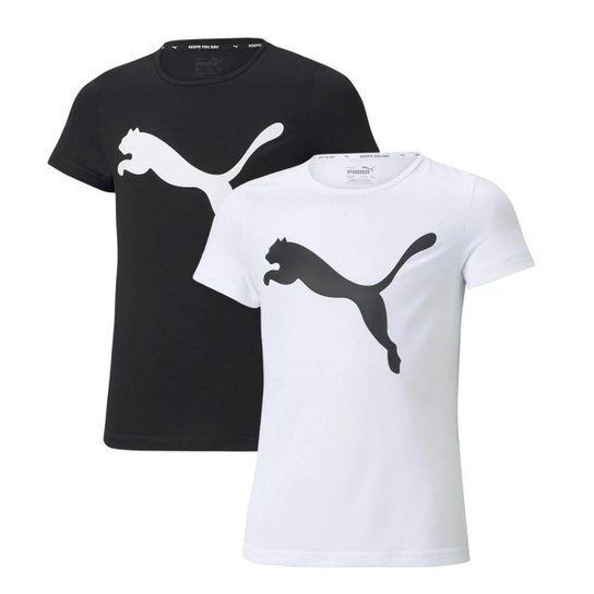 Kit 2 Camisetas Puma Active Infantil - Preto+Branco Menor preço em Kit 2 Camisetas Puma Active Infantil - Preto+Branco
