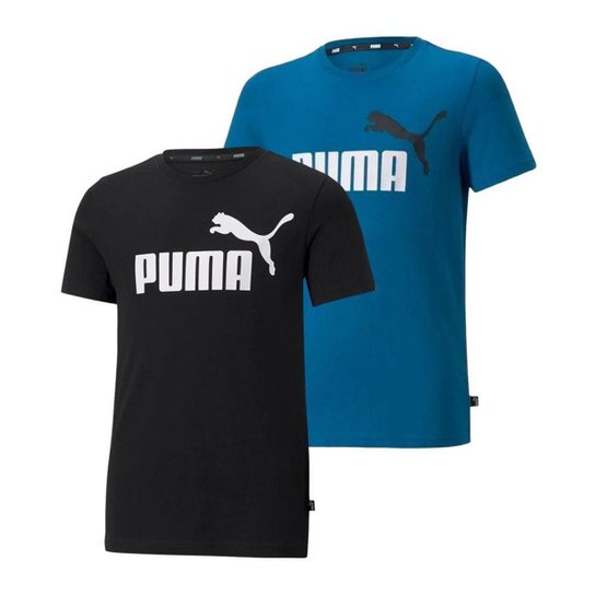 Kit 2 Camisetas Puma Essentials Logo Infantil - Marinho+Preto Menor preço em Kit 2 Camisetas Puma Essentials Logo Infantil - Marinho+Preto