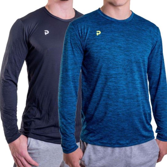 Kit 2 Camisetas Punnto Manga Longa Plank Masculina - Azul+Preto Menor preço em Kit 2 Camisetas Punnto Manga Longa Plank Masculina - Azul+Preto