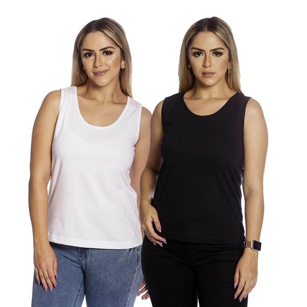 Kit 2 Camisetas Regata Algodão Premium Feminina TM006-K2
