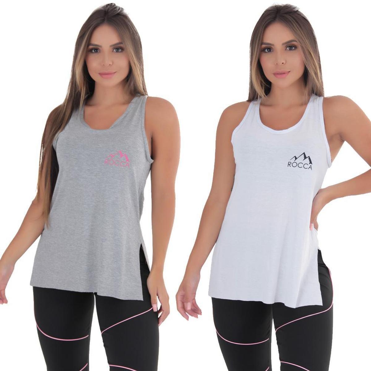 KIT 2 CAMISETAS REGATA FEMININA ACADEMIA ROCCA - Branco | Netshoes