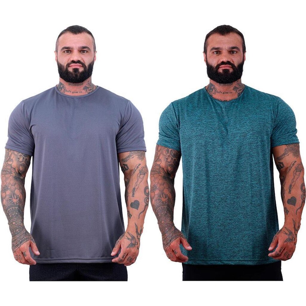Kit 2 Camisetas Tradicional MXD Conceito Dry 100% Poliéster Rajado