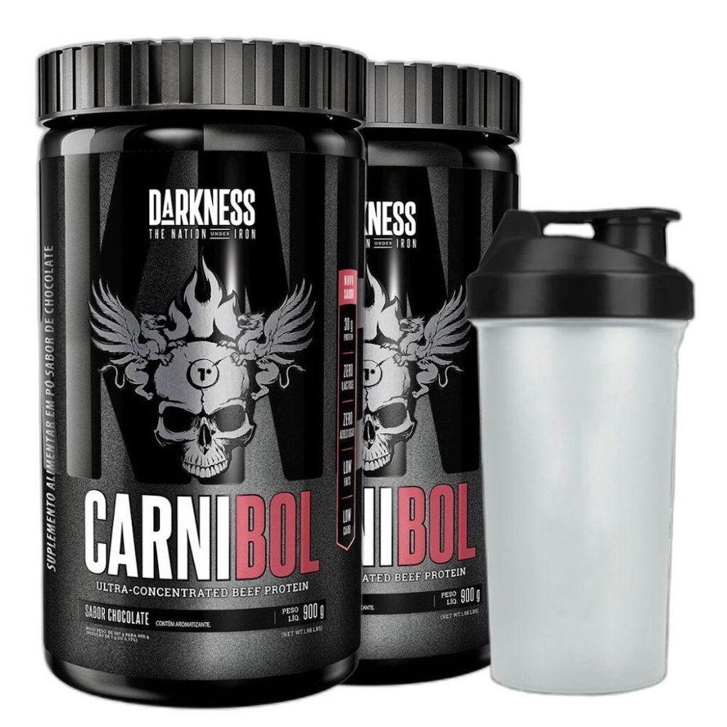 Kit 2 Carnibol Isolado Chocolate 900g + Coqueteleira Darkness