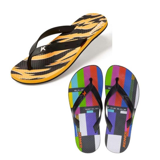 Kit 2 Chinelos Kenner Summer Masculino - Colorido Menor preço em Kit 2 Chinelos Kenner Summer Masculino - Colorido
