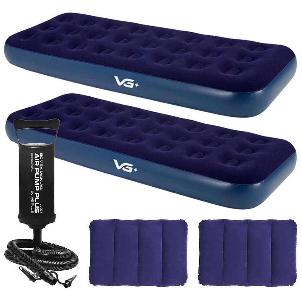 Kit 2 Colchões Infláveis Solteiro + 2 Travesselros + Bomba Manual Vg Plus