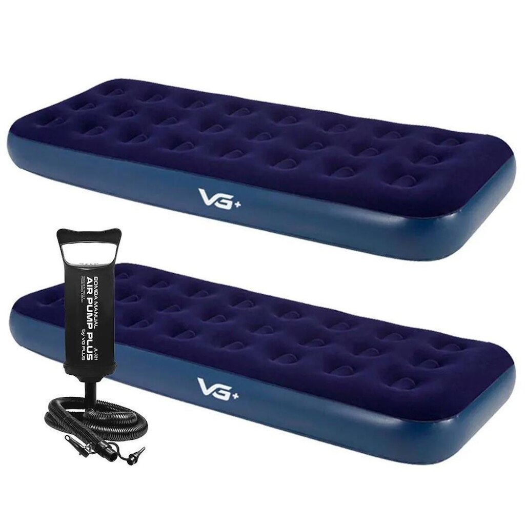 Kit 2 Colchões Infláveis Solteiro Flocked Comfort Com Bomba Manual Vg Plus