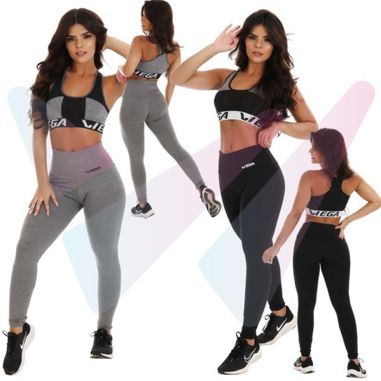 Kit 2 Conjunto Fitness Academia Legging Calça Top Suplex Malhar Treino Topper Sem Bojo Feminino - Preto Menor preço em Kit 2 Conjunto Fitness Academia Legging Calça Top Suplex Malhar Treino Topper Sem Bojo Feminino - Preto