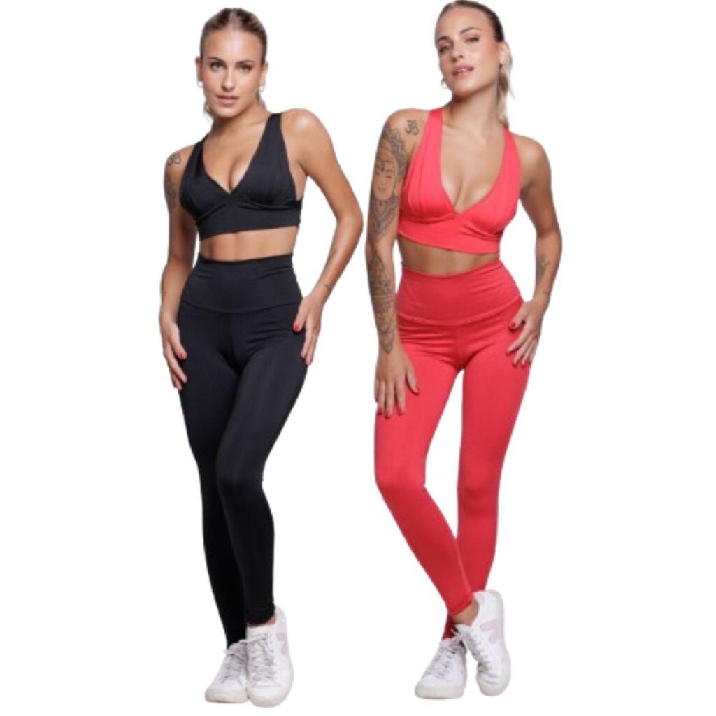 KIT 2 Conjunto Fitness Liso Serra e Mar Top Bojo e Calça Suplex