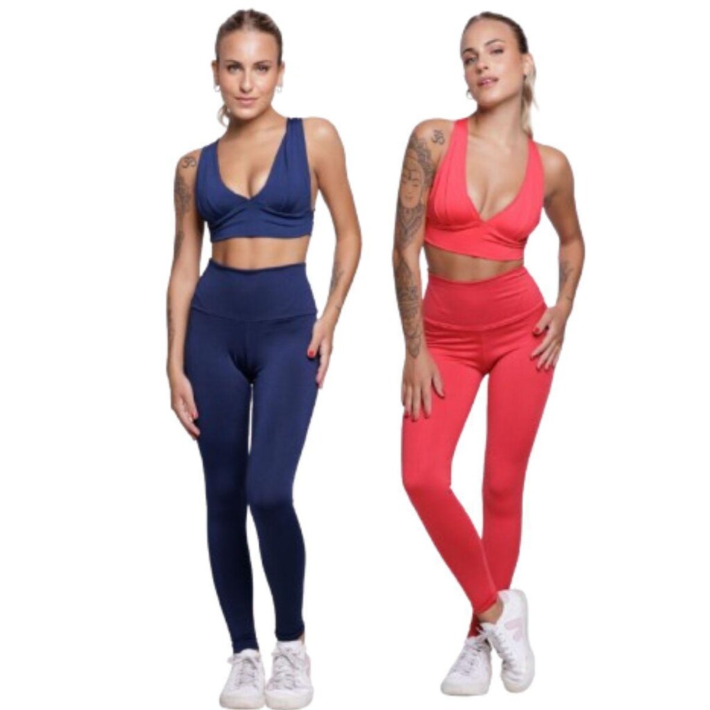 KIT 2 Conjunto Fitness Liso Serra e Mar Top Bojo e Calça Suplex