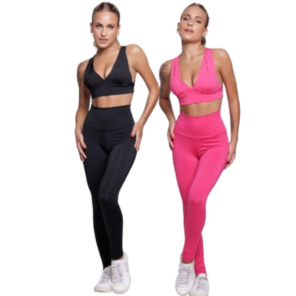 KIT 2 Conjunto Fitness Liso Serra e Mar Top Bojo e Calça Suplex
