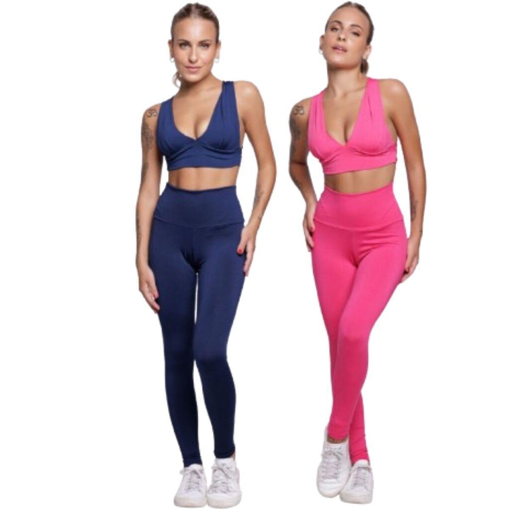 KIT 2 Conjunto Fitness Liso Serra e Mar Top Bojo e Calça Suplex
