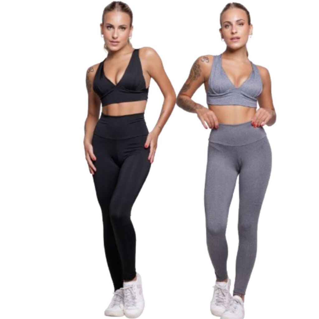KIT 2 Conjunto Fitness Liso Serra e Mar Top Bojo e Calça Suplex