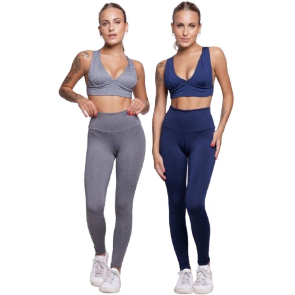 KIT 2 Conjunto Fitness Liso Serra e Mar Top Bojo e Calça Suplex