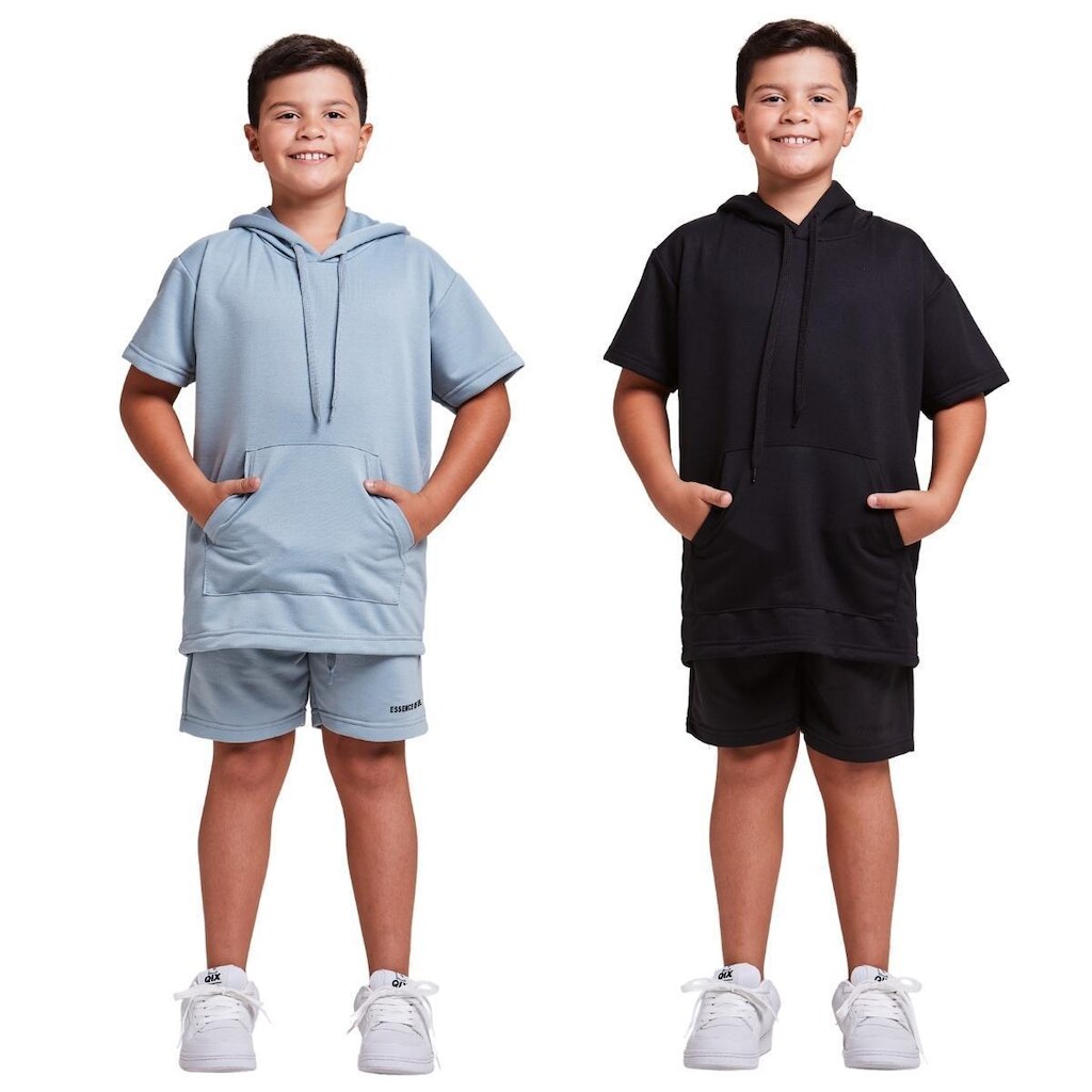 Kit 2 conjunto infantil camisa e shorts moletinho menino