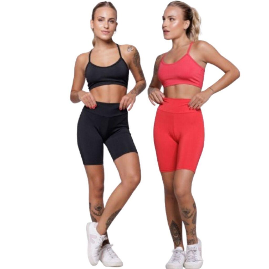 KIT 2 Conjunto Top Alça Fina e Bermudinha Suplex Serra e Mar Roupa Para Academia Moda Fitness