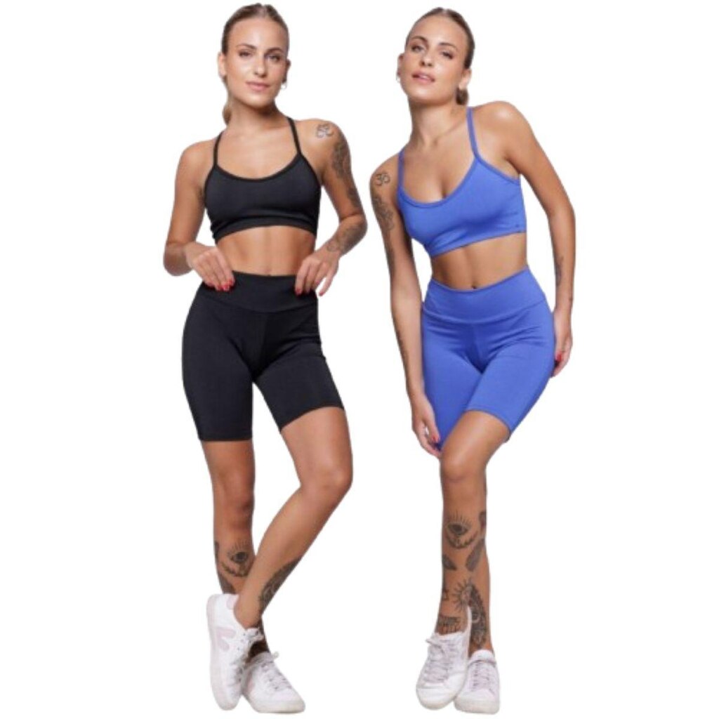 KIT 2 Conjunto Top Alça Fina e Bermudinha Suplex Serra e Mar Roupa Para Academia Moda Fitness