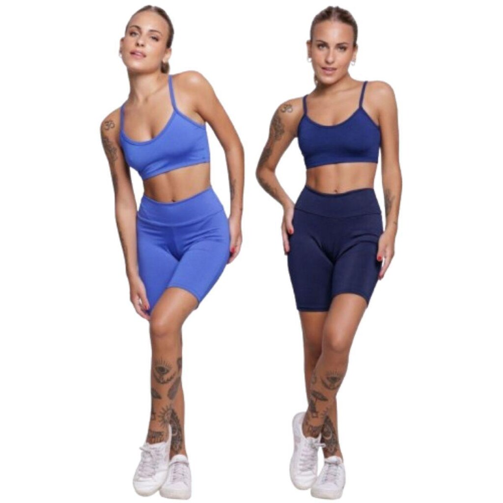 KIT 2 Conjunto Top Alça Fina e Bermudinha Suplex Serra e Mar Roupa Para Academia Moda Fitness