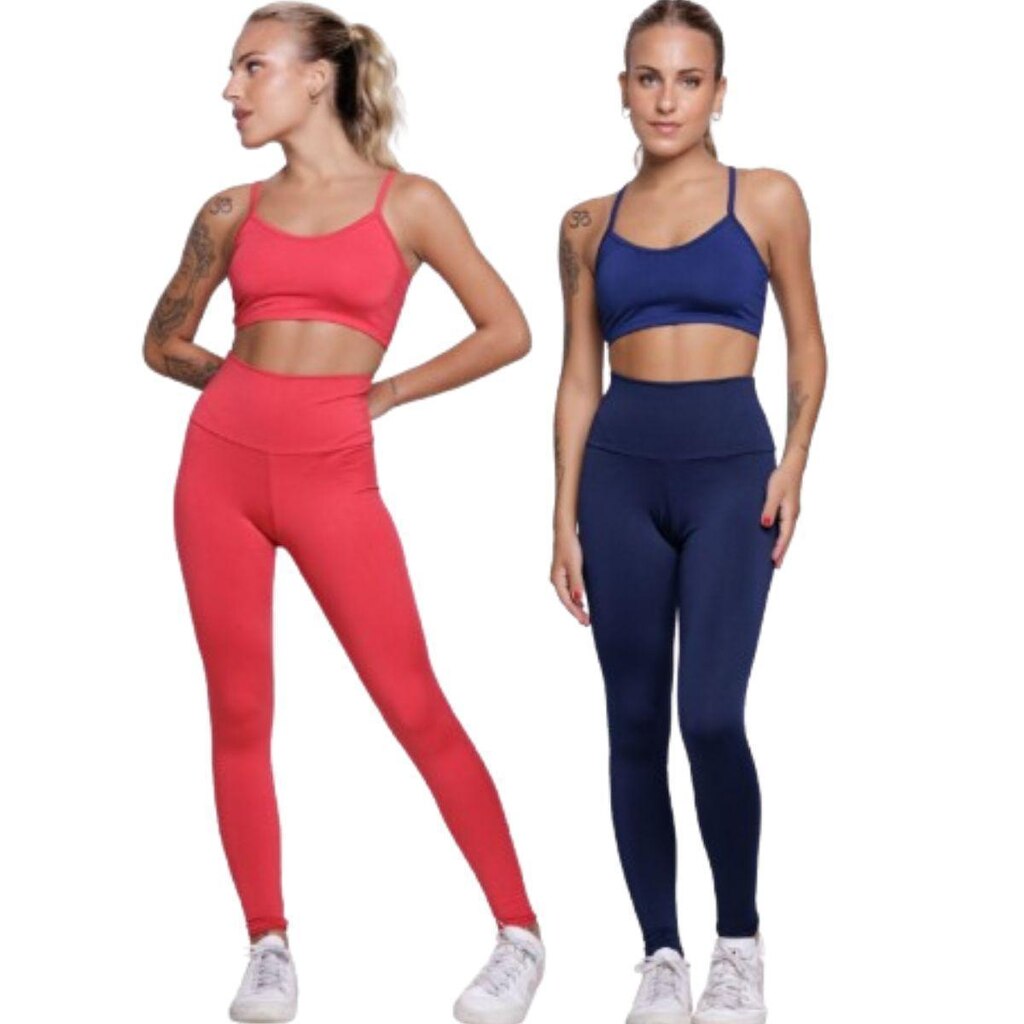 KIT 2 Conjunto Top Alça Fina e Calça Suplex Serra e Mar Roupa Para Academia Treino Moda Fitness