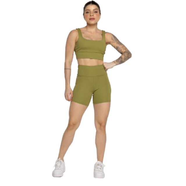 KIT 2 Conjunto Top Alça Grossa e Short Smart Serra e Mar Alta Compressão Academia Moda Fitness