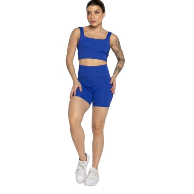 KIT 2 Conjunto Top Alça Grossa e Short Smart Serra e Mar Alta Compressão Academia Moda Fitness