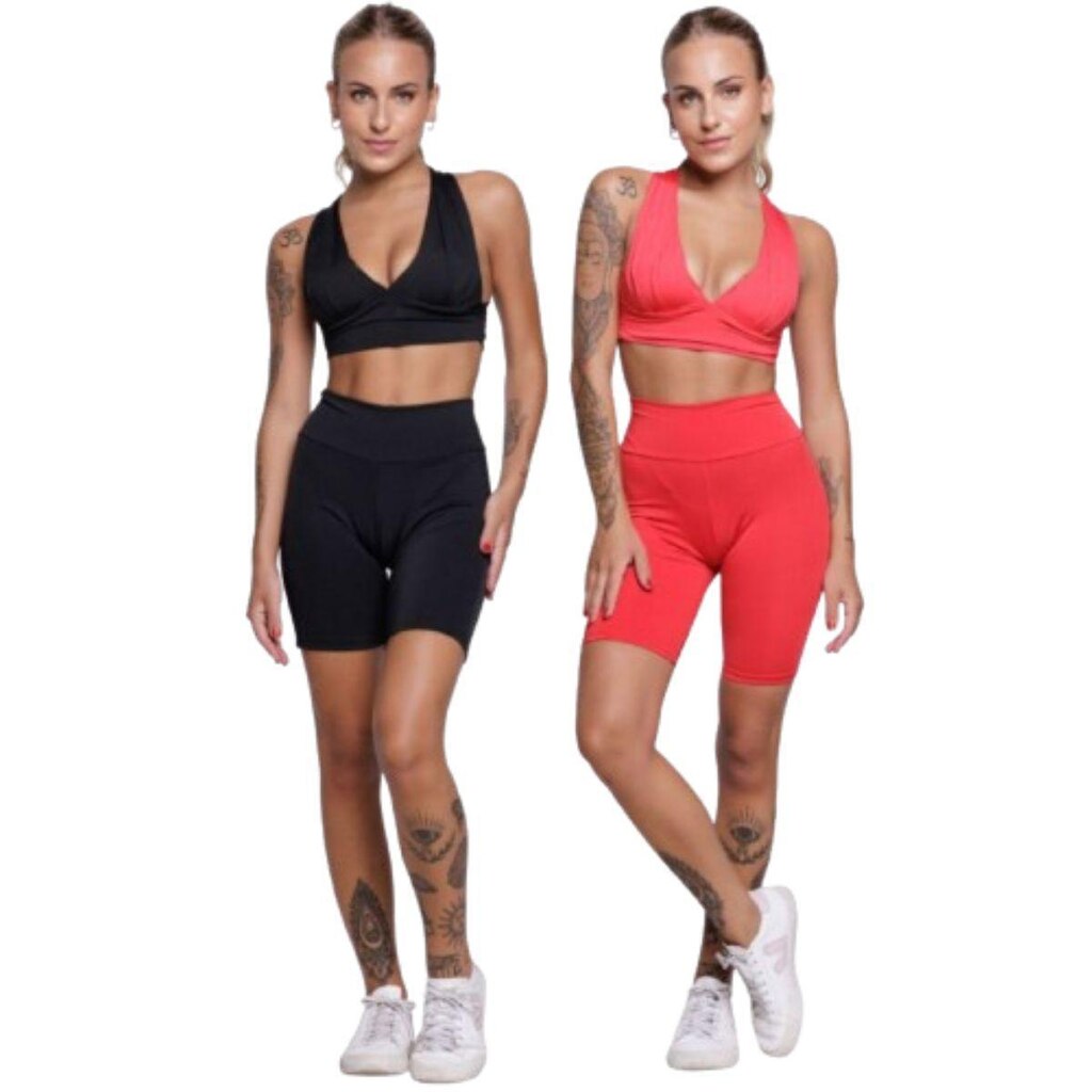 KIT 2 Conjunto Top Bojo e Bermudinha Serra e Mar Roupa Para Academia Treino Moda Fitness