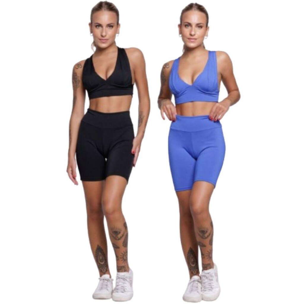 KIT 2 Conjunto Top Bojo e Bermudinha Serra e Mar Roupa Para Academia Treino Moda Fitness