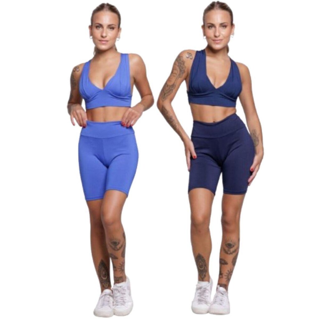 KIT 2 Conjunto Top Bojo e Bermudinha Serra e Mar Roupa Para Academia Treino Moda Fitness