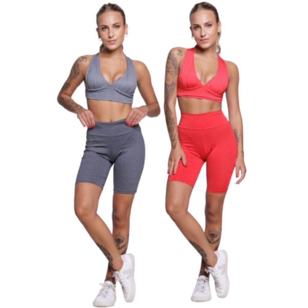 KIT 2 Conjunto Top Bojo e Bermudinha Serra e Mar Roupa Para Academia Treino Moda Fitness