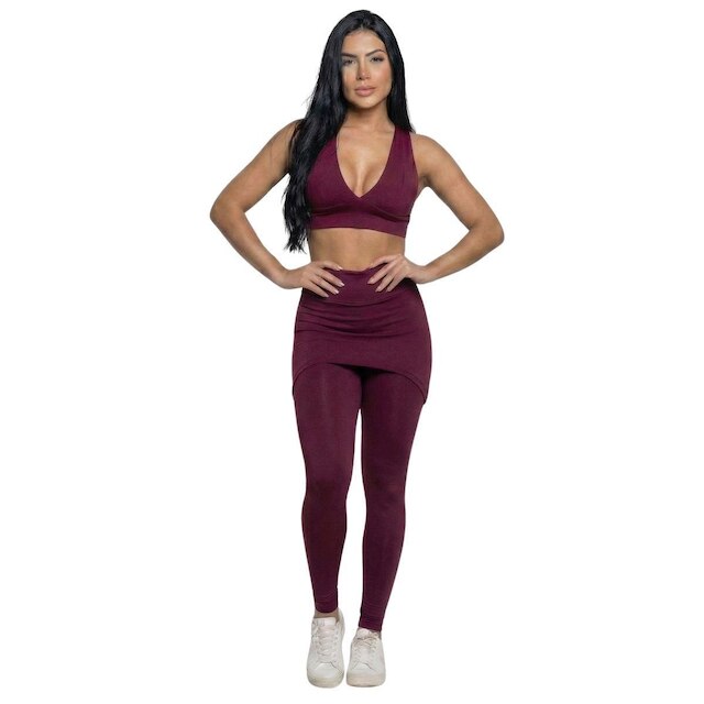 KIT 2 Conjunto Top Bojo e Calça Saia Bella Fiore Tapa Bumbum Roupa Para Academia Fitness Musculação