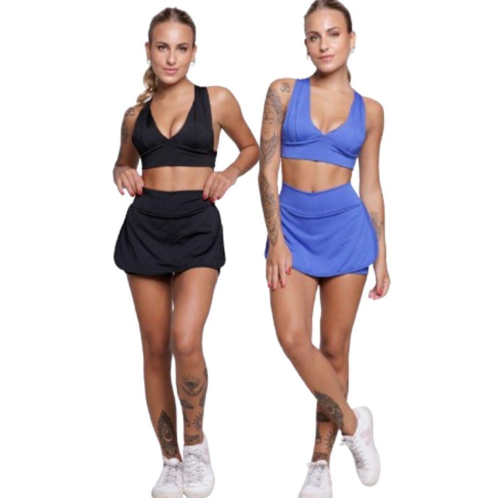KIT 2 Conjunto Top Bojo e Short Saia Serra e Mar Roupas para Academia Treino Moda Fitness