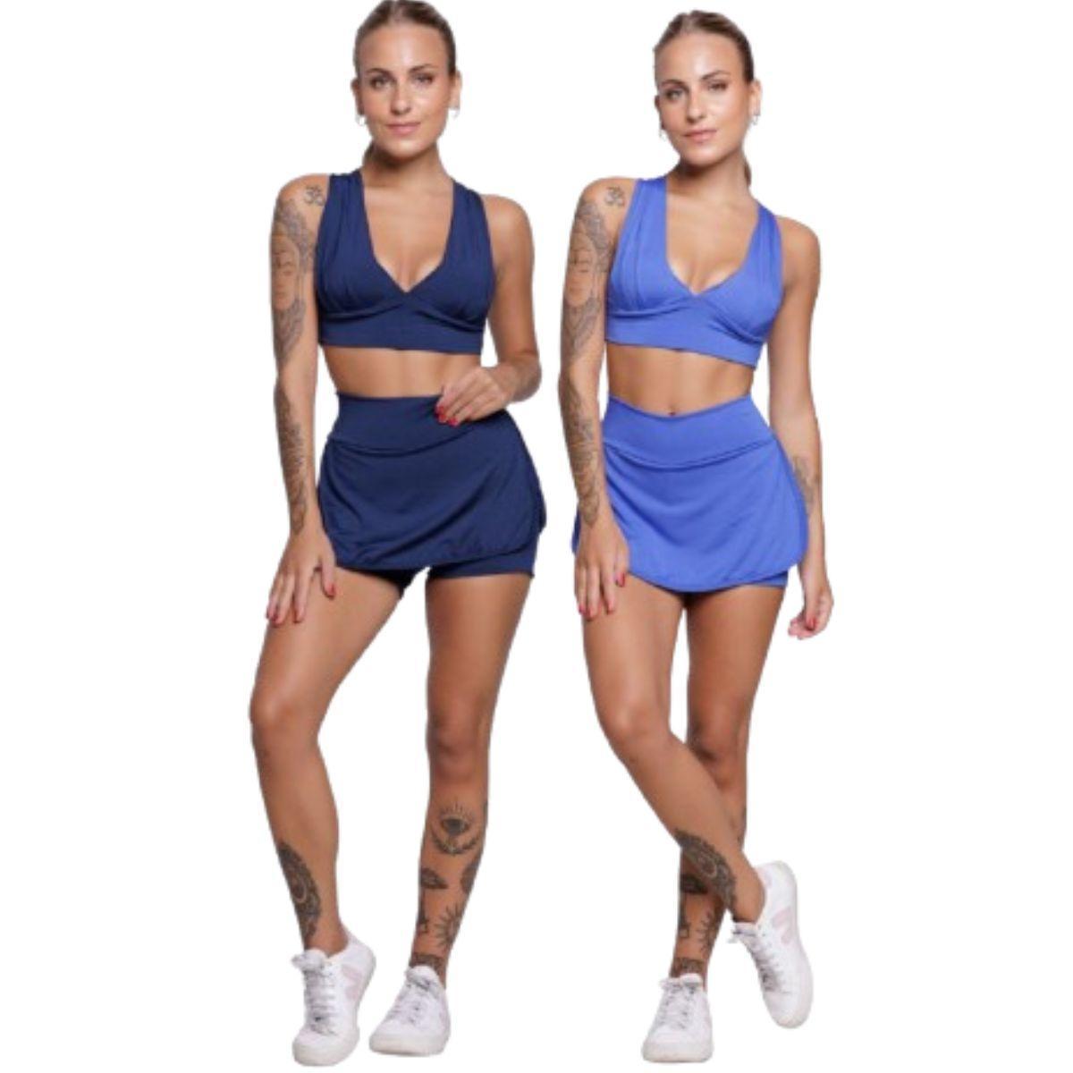 KIT 2 Conjunto Top Bojo e Short Saia Serra e Mar Roupas para Academia Treino Moda Fitness