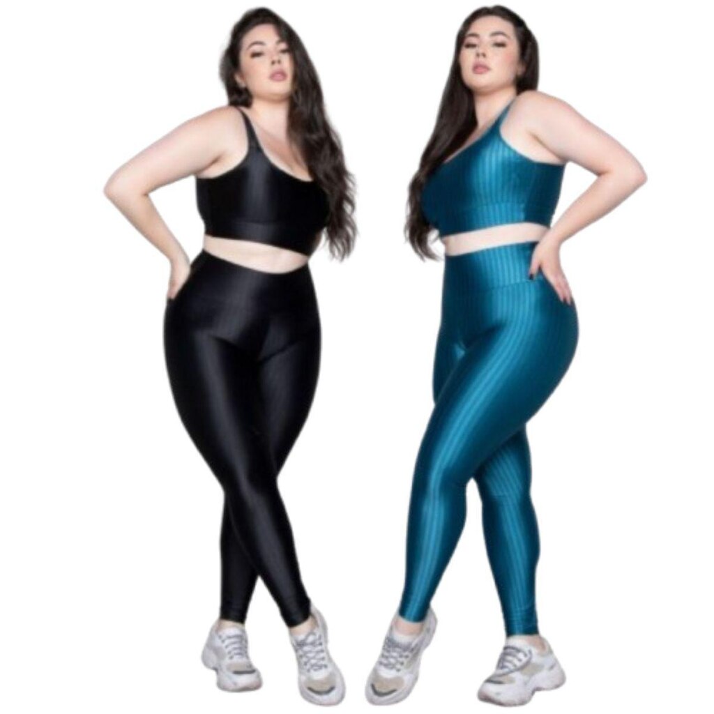KIT 2 Conjunto Top e Calça Plus Size New Zig 3D Serra e Mar Bojo Compressão Academia Moda Fitness