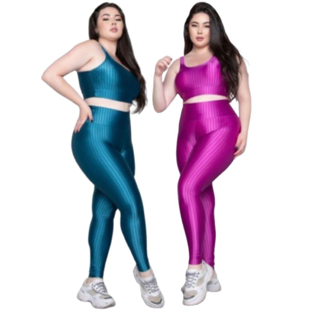 KIT 2 Conjunto Top e Calça Plus Size New Zig 3D Serra e Mar Bojo Compressão Academia Moda Fitness