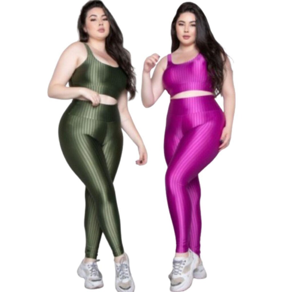 KIT 2 Conjunto Top e Calça Plus Size New Zig 3D Serra e Mar Bojo Compressão Academia Moda Fitness