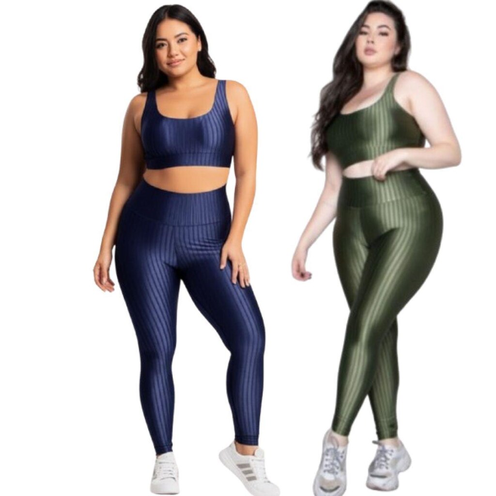 KIT 2 Conjunto Top e Calça Plus Size New Zig 3D Serra e Mar Bojo Compressão Academia Moda Fitness