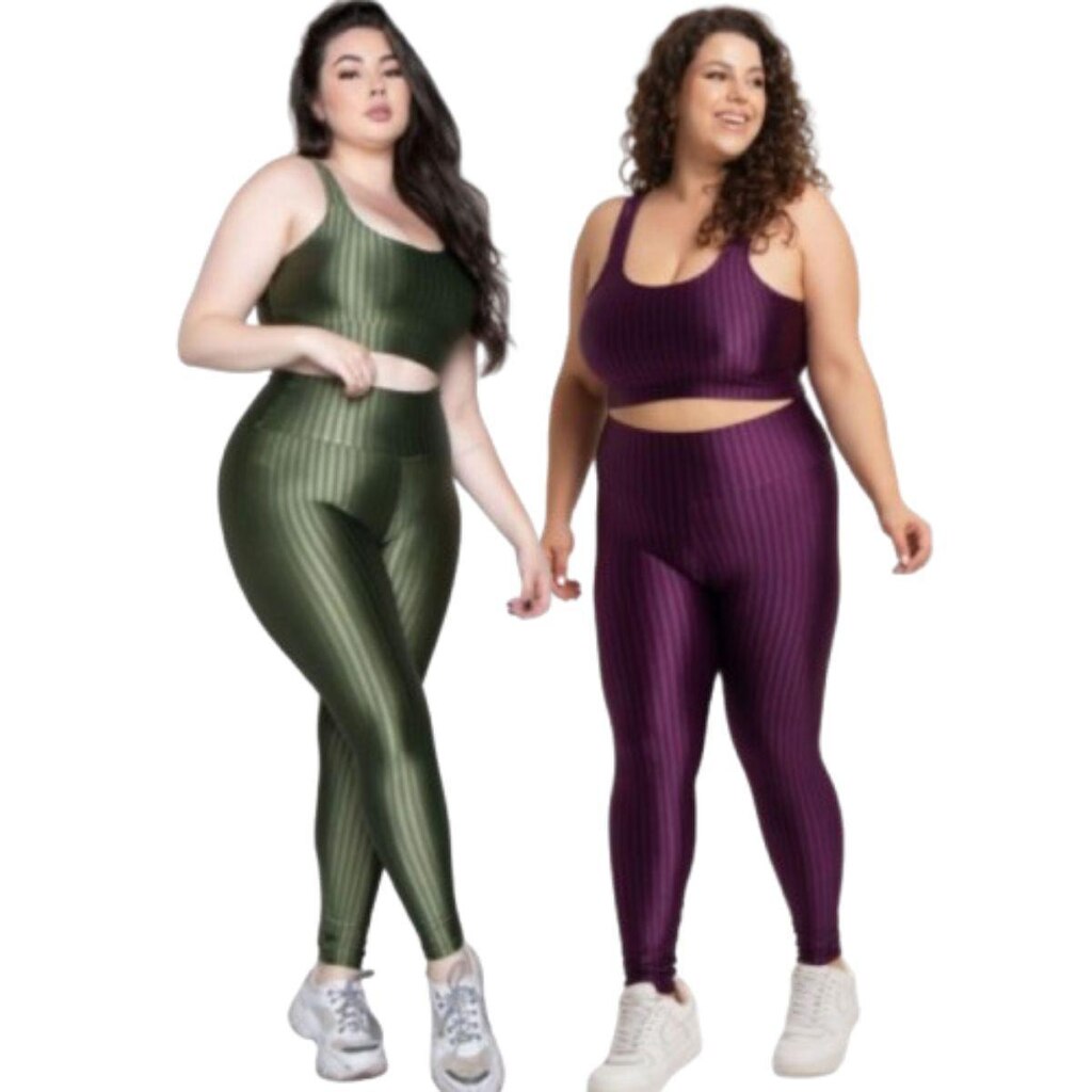 KIT 2 Conjunto Top e Calça Plus Size New Zig 3D Serra e Mar Bojo Compressão Academia Moda Fitness