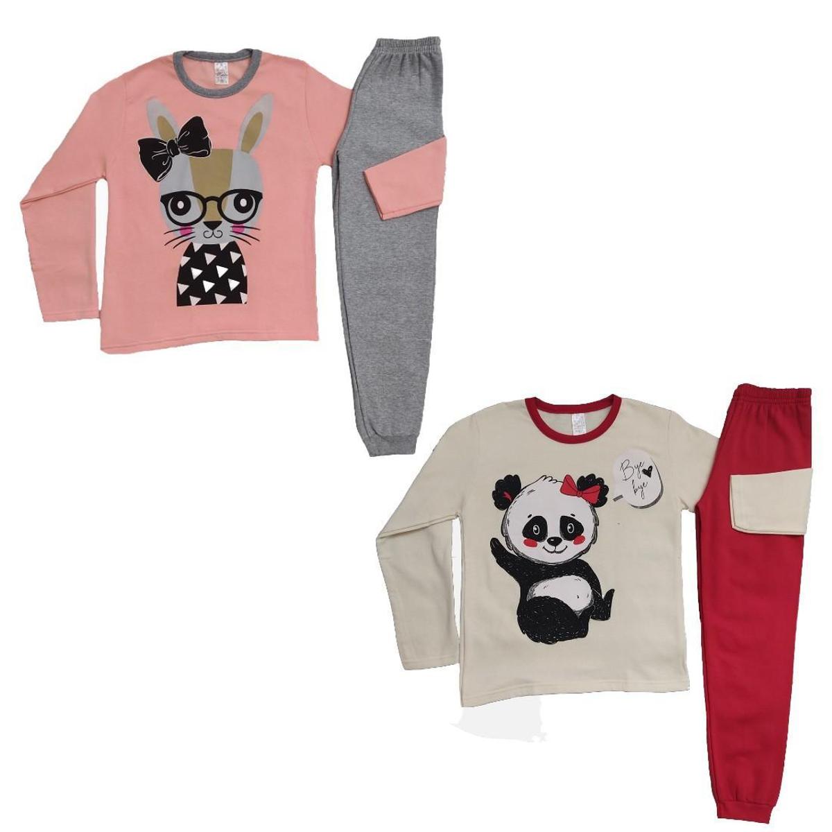 Kit 2 Conjuntos Moletom Juvenil Feminino Inverno - Rosa+Bege | Netshoes