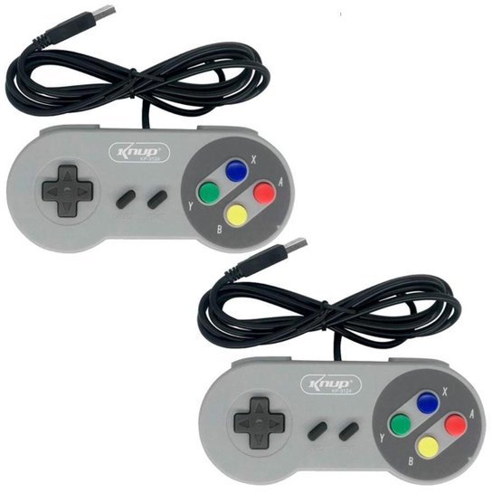 Kit 2 Controles Joystick Super Nintendo Fio USB KP-3124 Knup - Cinza Menor preço em Kit 2 Controles Joystick Super Nintendo Fio USB KP-3124 Knup - Cinza