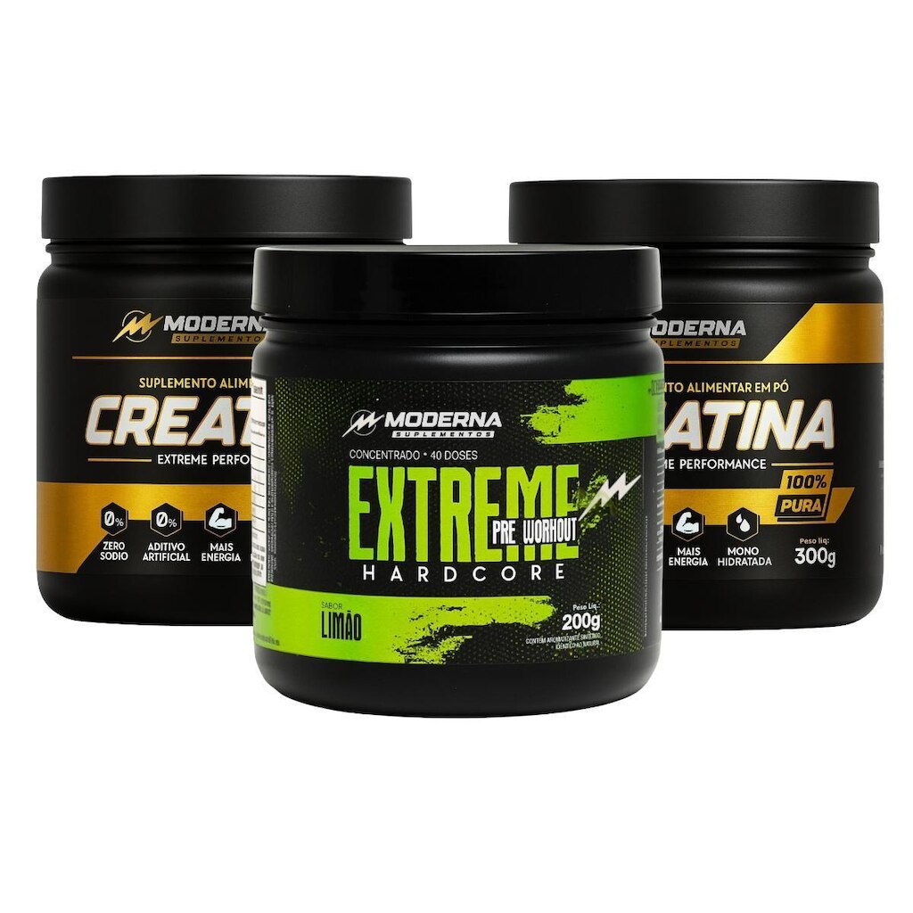 Kit 2 Creatinas 600g + 1 Pré-Treino Concentrado  Moderna Suplementos Aprovado Importado