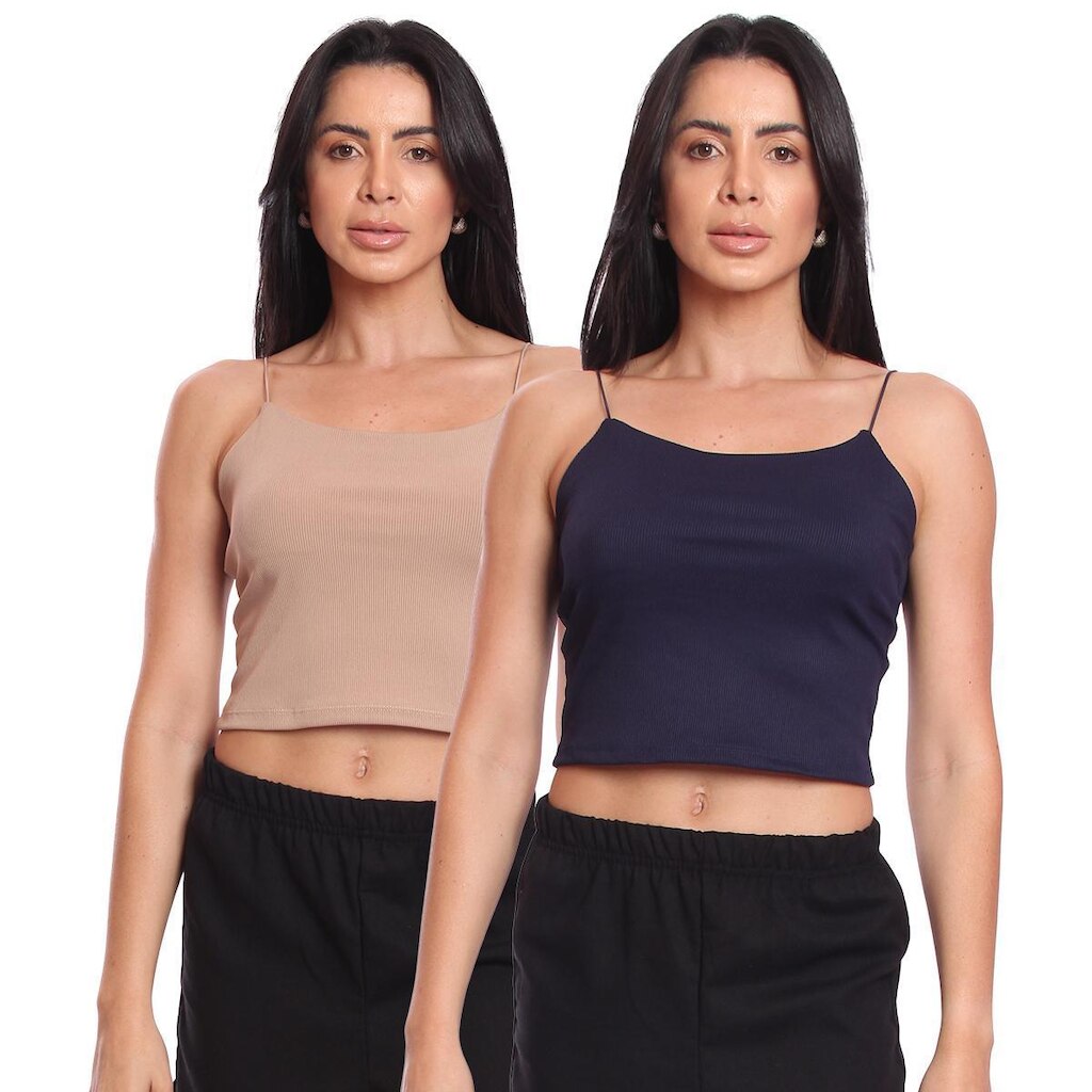 Kit 2 Cropped Alcinha Feminino Canelado Ribana Sem Bojo Básico Casual