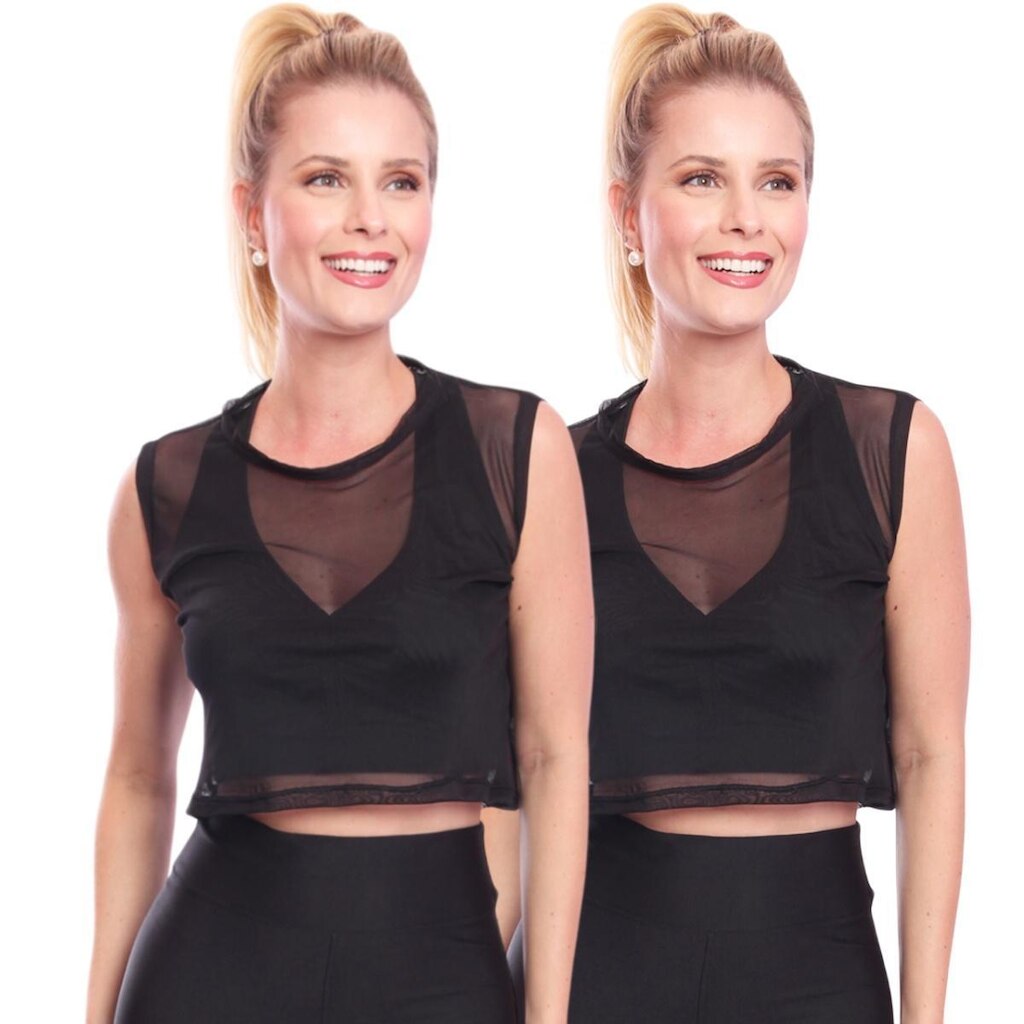 Kit 2 Cropped De Tule Transparente Sem Manga Regata Feminina