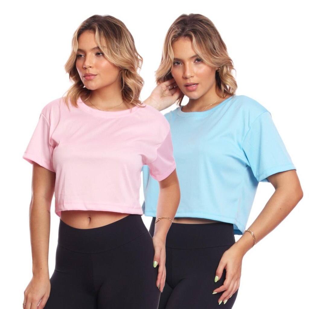 Kit 2 Cropped Manga Curta Oversized Feminino Proteção Uv Blusa