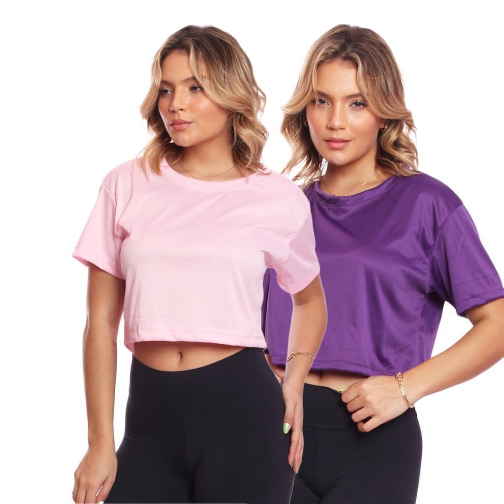 Kit 2 Cropped Manga Curta Oversized Feminino Proteção Uv Blusa