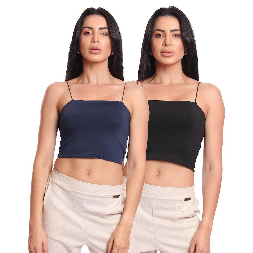 Kit 2 Cropped Top Feminino Alcinha com Elástico Suplex Liso Básico Casual