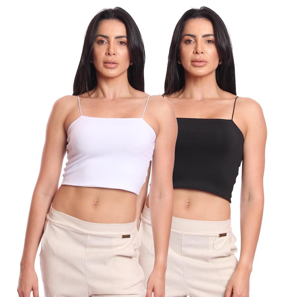Kit 2 Cropped Top Feminino Alcinha com Elástico Suplex Liso Básico Casual