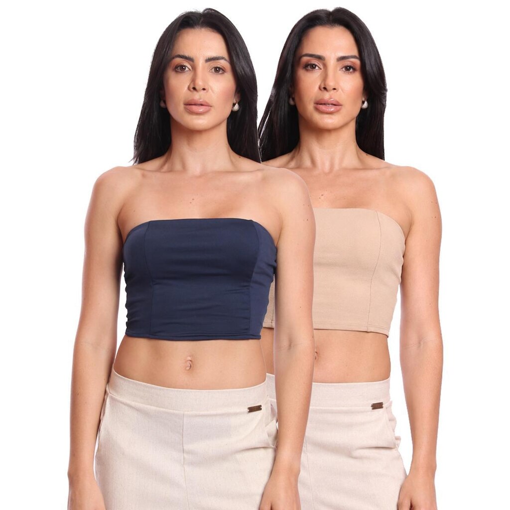 Kit 2 Cropped Top Feminino Alcinha com Elástico Suplex Liso Básico Casual
