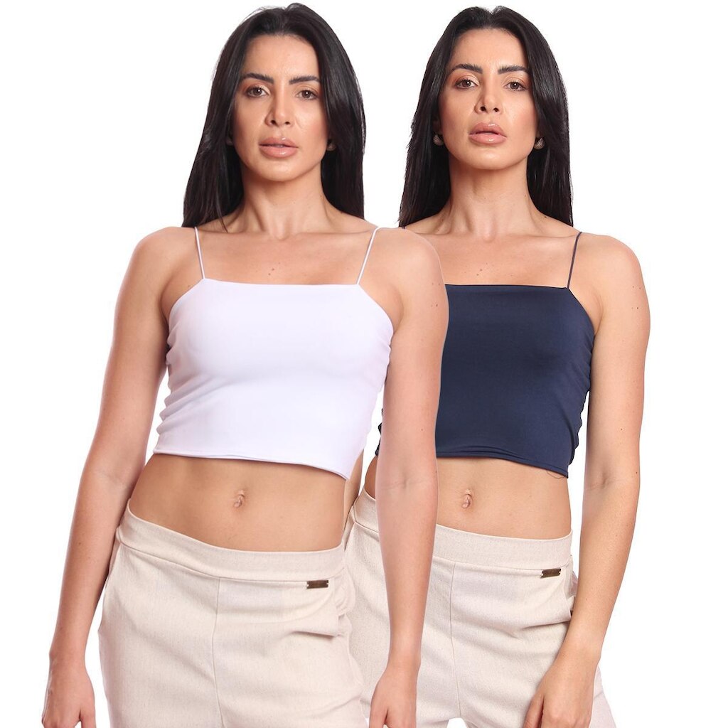 Kit 2 Cropped Top Feminino Alcinha com Elástico Suplex Liso Básico Casual